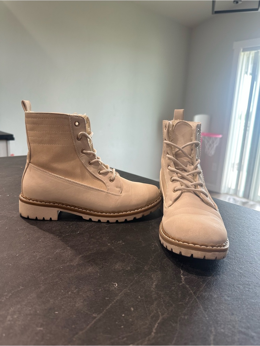 Light pink Lace-Up Combat Boots